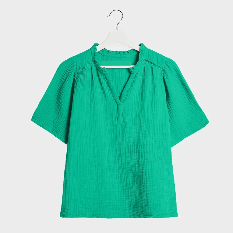 Ladies Double Cloth V-Neck Blouse Silky Draped Blouse