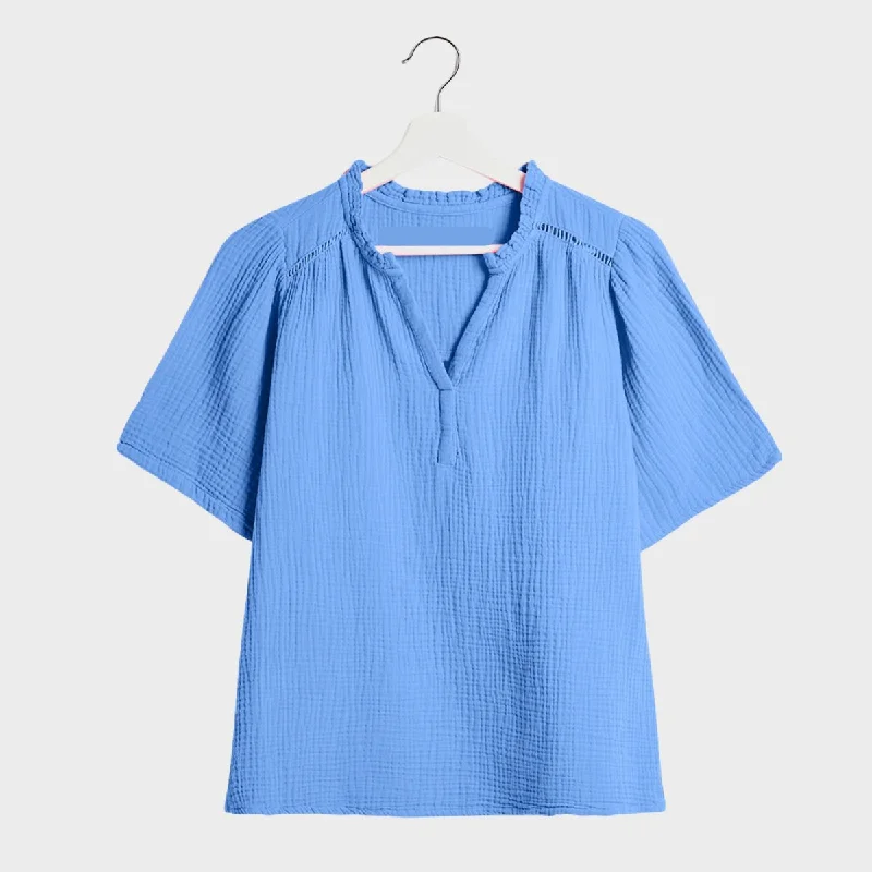 Ladies Double Cloth V-Neck Blouse Pastel Color Blouse