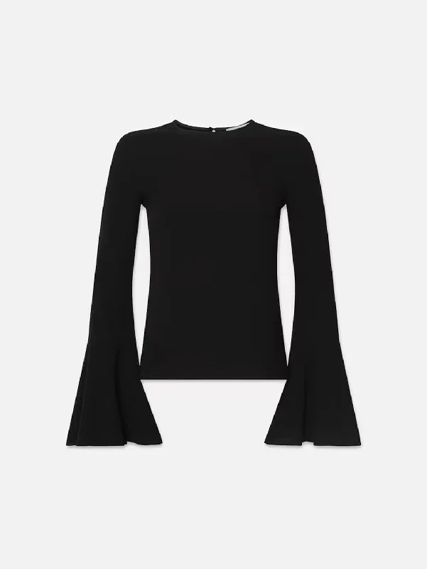 Flutter Sleeve Blouse - Black Chic Square Blouse