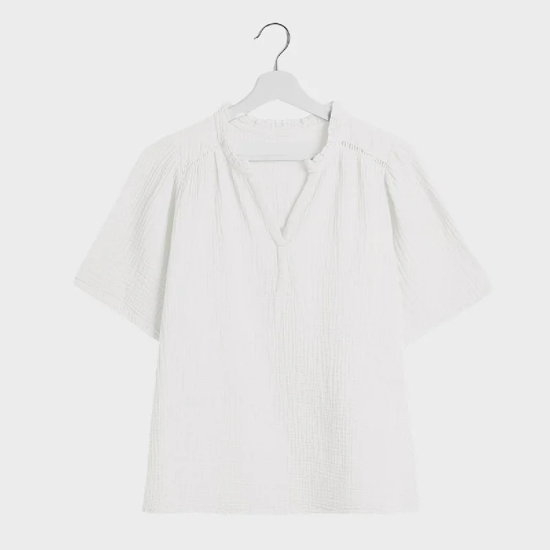 Ladies Double Cloth V-Neck Blouse Oversized Silk Blouse
