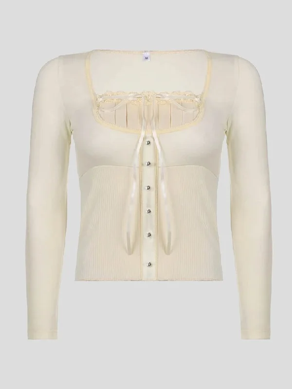 Coquette Long Sleeve Blouse Top Feminine Pastel Blouse