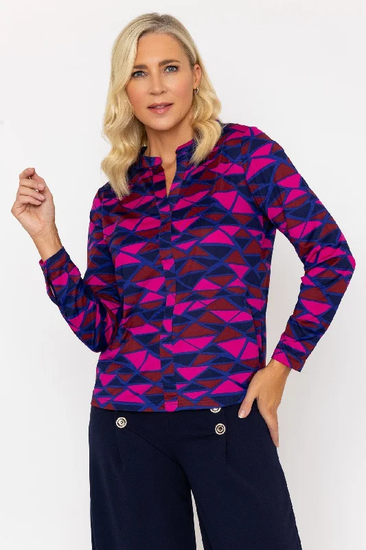 Magenta Pink Printed Jersey Blouse Airy Cotton Blouse