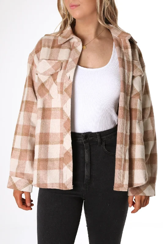 Maison Shacket Beige Short Sleeve Blouse