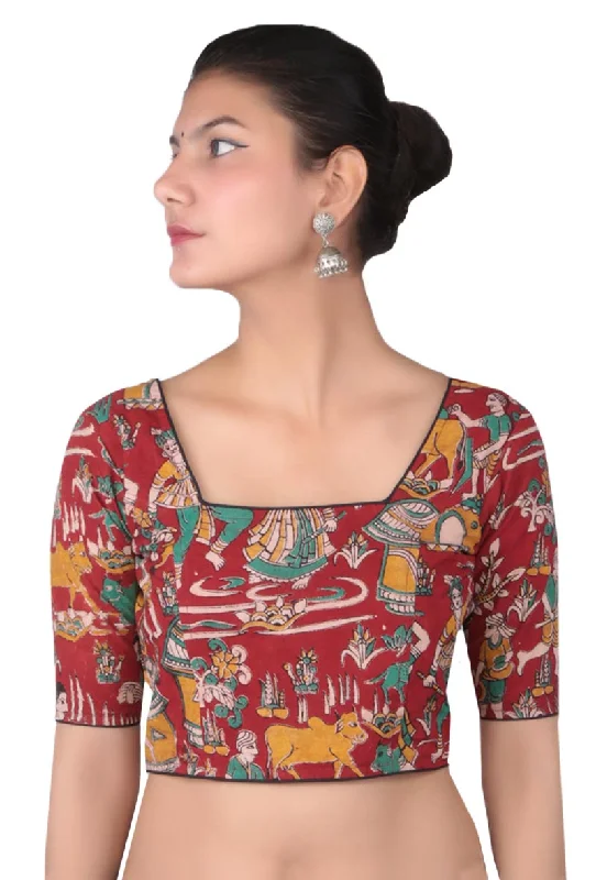 Maroon Kalamkari Printed Blouse Smart Casual Blouse