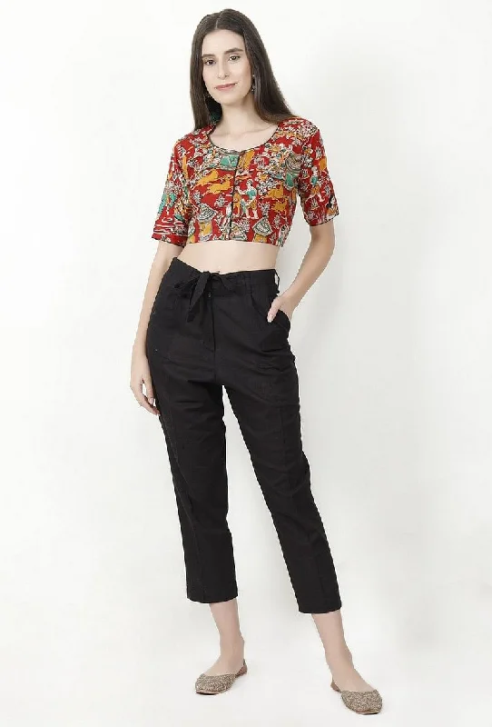 Maroon Pure Cotton Kalamkari Blouse Embellished Collar Blouse