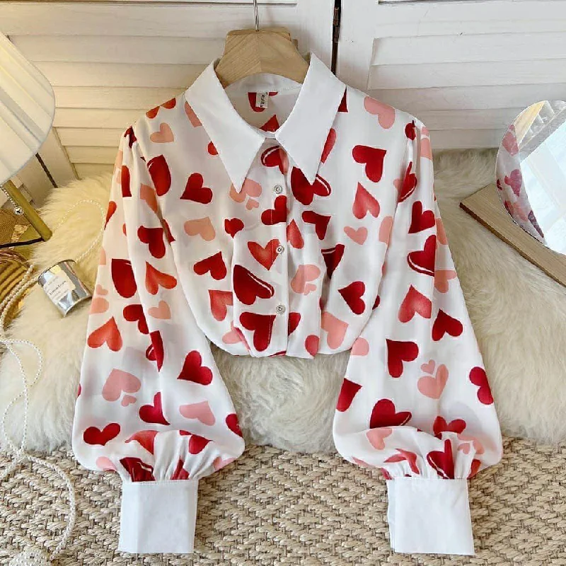 Martha Hearts Blouse Off-Shoulder Wrap Blouse