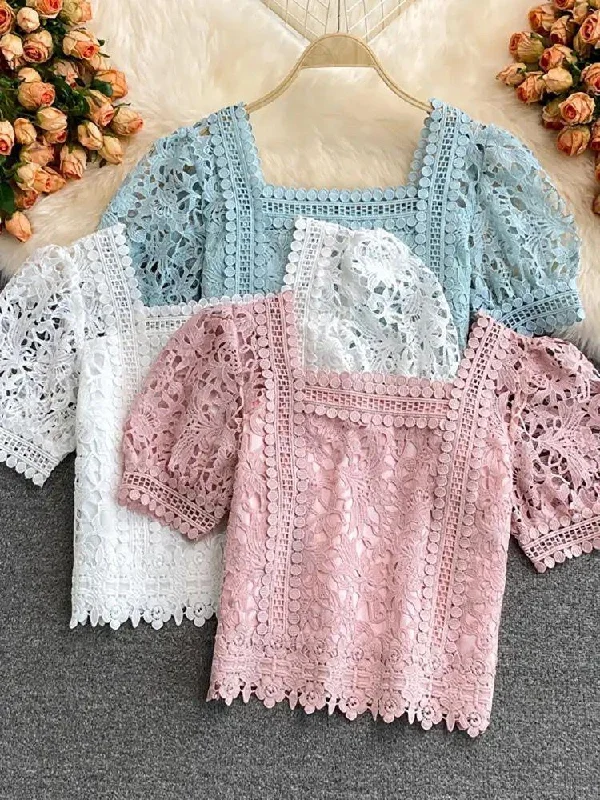 Meltem Crochet Blouse Vintage Polka Blouse