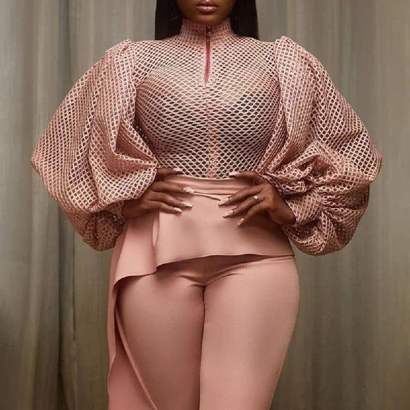 Mesh Puff African Blouse Versatile Layering Blouse