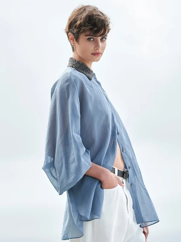 Monili Collar Organza Blouse Balloon Sleeve Blouse