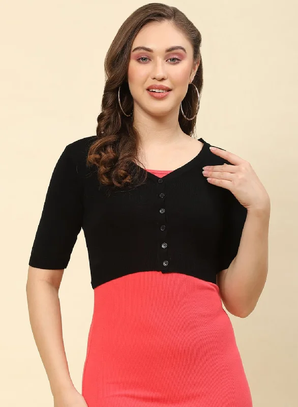 Women Black Solid Blend wool Blouse Office-Ready Blouse