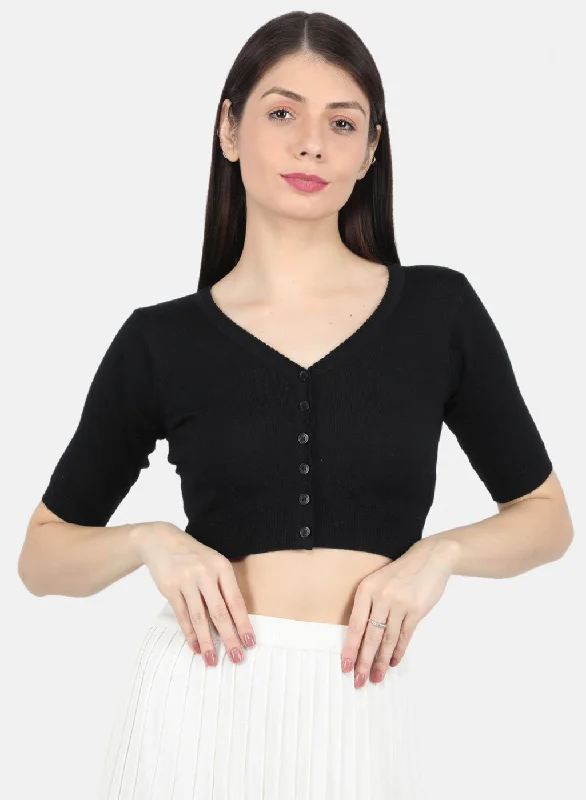 Women Black Solid Blouse Elegant Lace Blouse