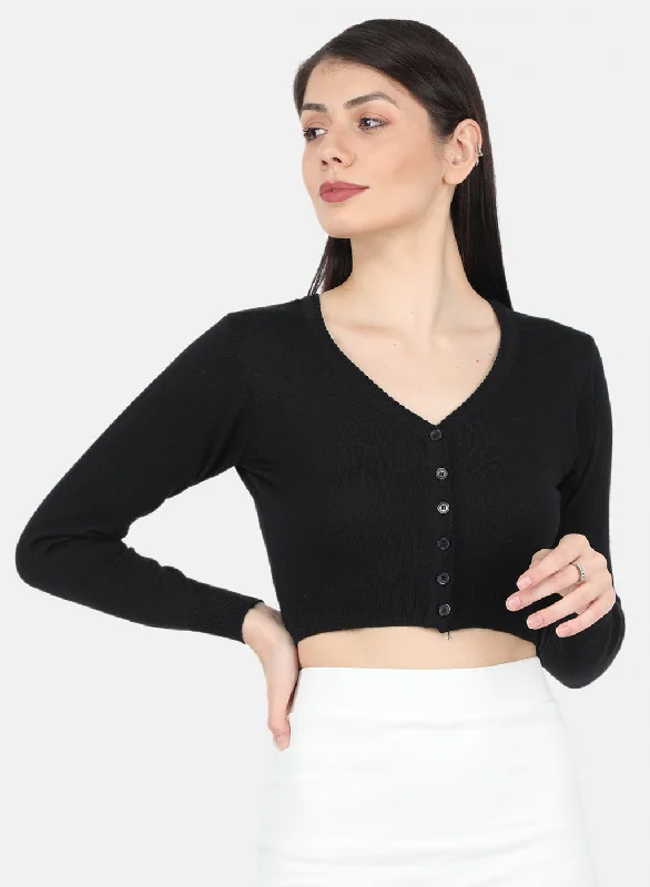 Women Black Solid Blouse Stylish Wrap Blouse