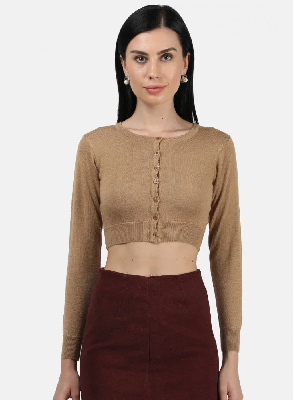 Women Brown Solid Blouse Silky Draped Blouse