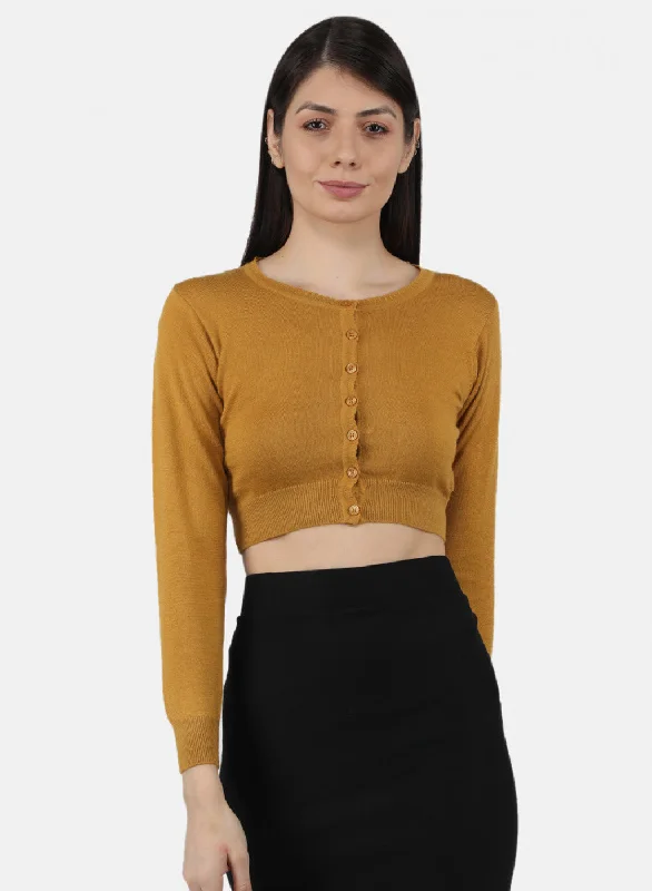 Women Gold Solid Blouse Delicate Pleat Blouse