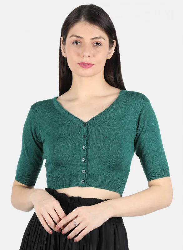 Women Green Solid Blouse Feminine Puff Blouse