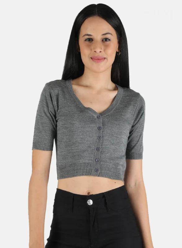 Women Grey Solid Blouse Cotton Casual Blouse