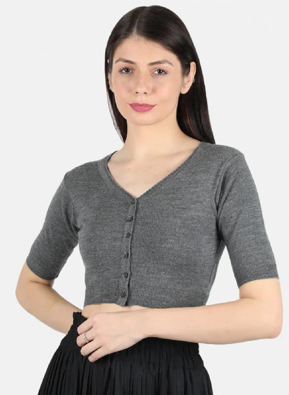 Women Grey Solid Blouse Side Tie Blouse