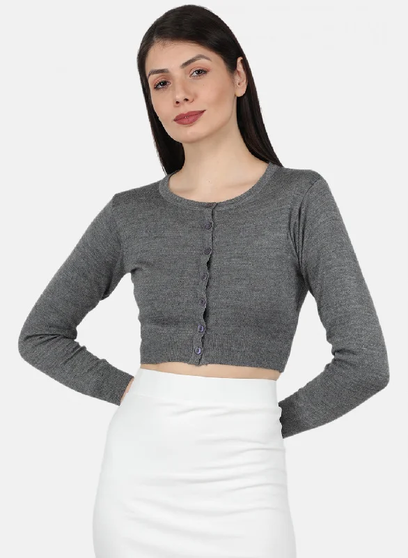 Women Grey Solid Blouse Delicate Bow Blouse