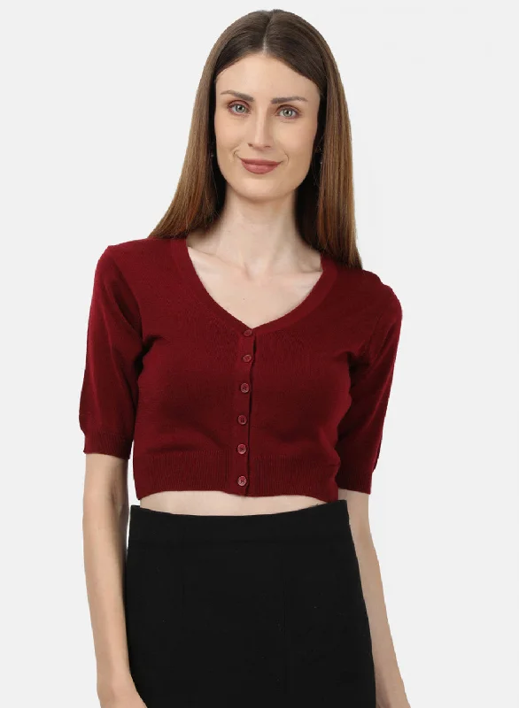 Women Maroon Solid Blouse Elegant Embroidery Blouse