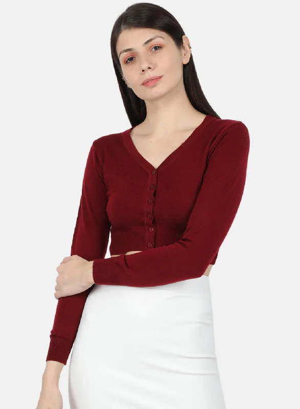 Women Maroon Solid Blouse Textured Cotton Blouse