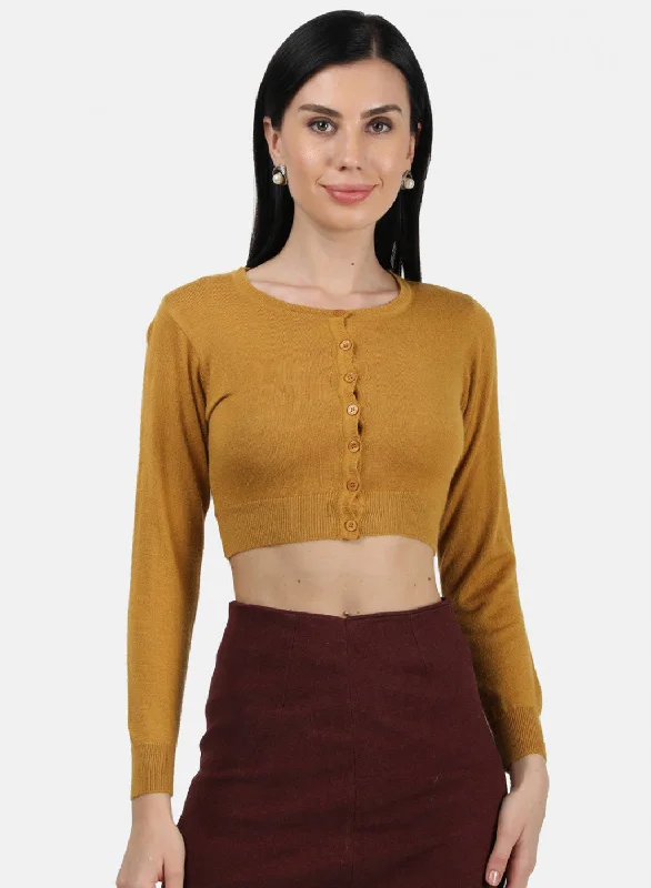 Women Mustard Solid Blouse Peter Pan Collar Blouse