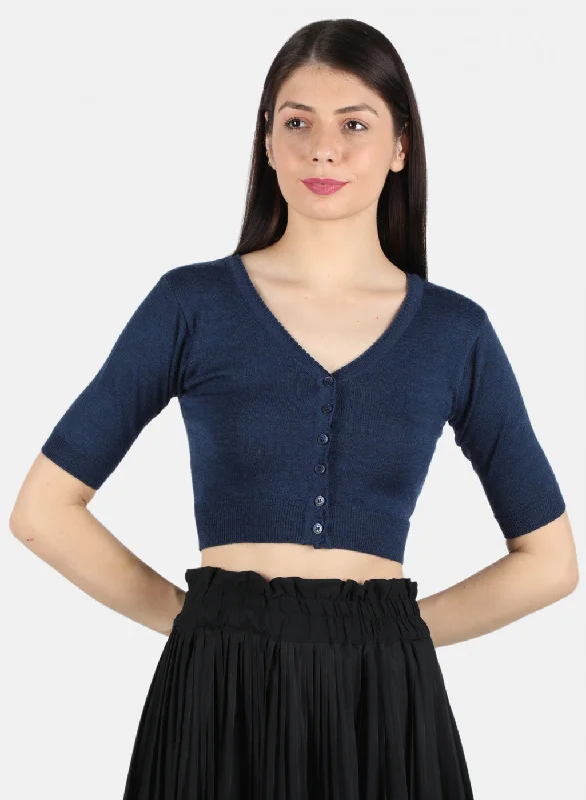 Women Navy Blue Solid Blouse Semi-Sheer Blouse