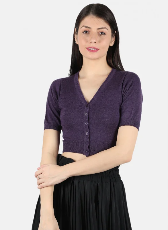 Women Purple Solid Blouse Backless Summer Blouse