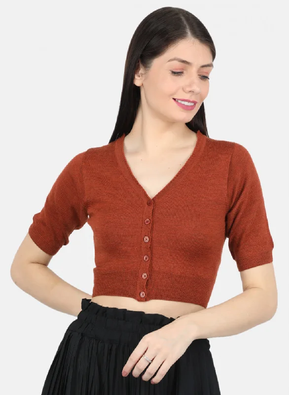 Women Rust Orange Solid Blouse Lightweight Linen Blouse