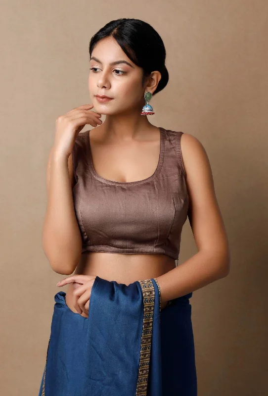 Mud Brown Modal Silk Blouse Chic Wrap Blouse