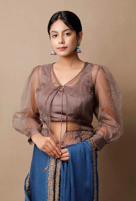 Mud Brown Organza Blouse Peter Pan Blouse