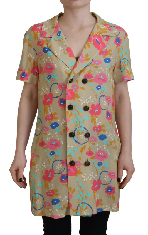 Multicolor Printed Collared Button Front Long Blouse Top Elegant Embroidery Blouse