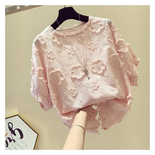 Odeya O-Neck Floral Blouse Embroidered Cotton Blouse