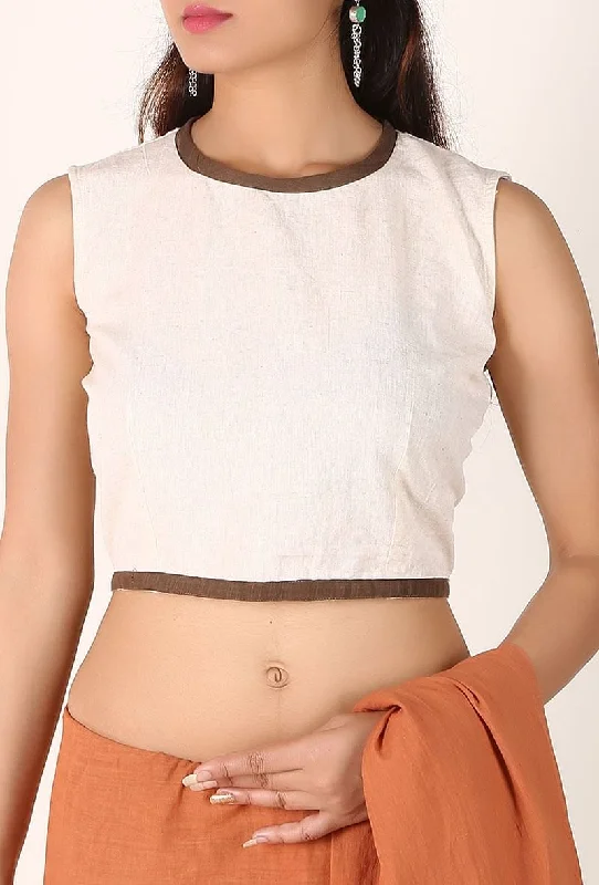 Off White Padded Cotton Blouse With Keyhole Back Elegant Lace Blouse