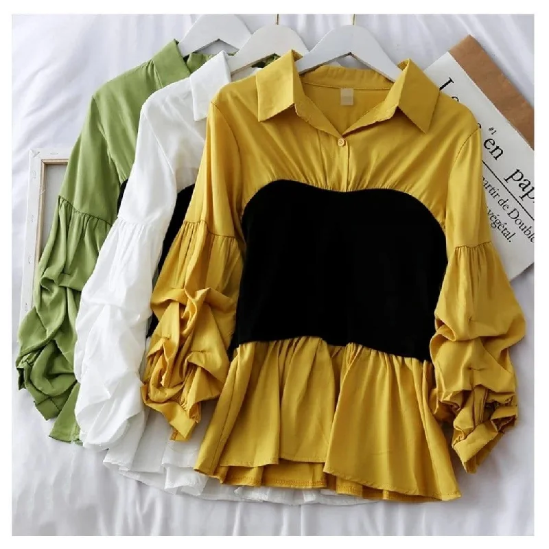 Panelled Lantern Sleeve Blouse Ruched Sleeve Blouse