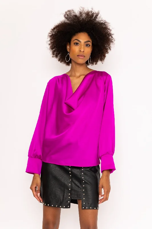 Pink Olivia Long Sleeve Blouse Off-Shoulder Wrap Blouse