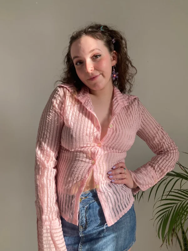 Pink Striped Y2K Blouse Relaxed Fit Blouse