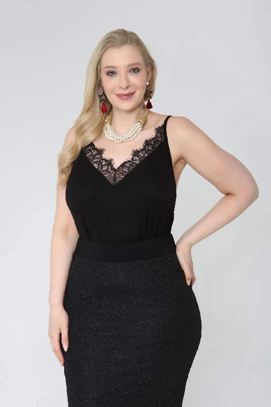 Plus Size Lace Detailed Combed Cotton Evening Blouse 577 Elegant Semi-Sheer Blouse