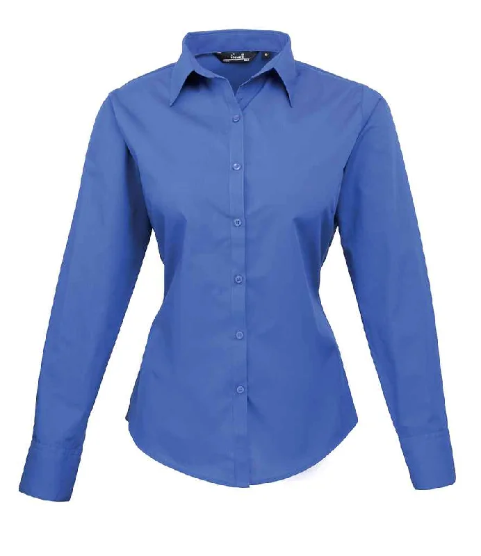 Premier Ladies Long Sleeve Poplin Blouse Feminine Satin Blouse