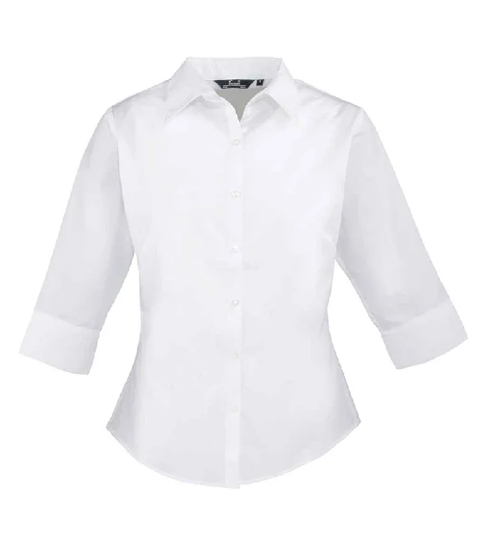 Premier Ladies 3/4 Sleeve Poplin Blouse Airy Cotton Blouse