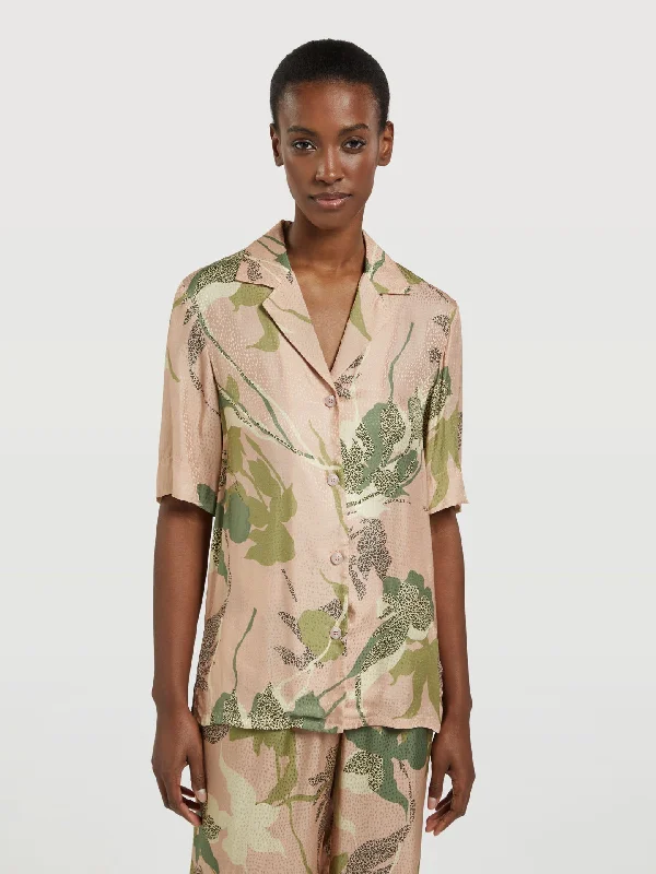 Printed Jacquard Blouse Collared Satin Blouse