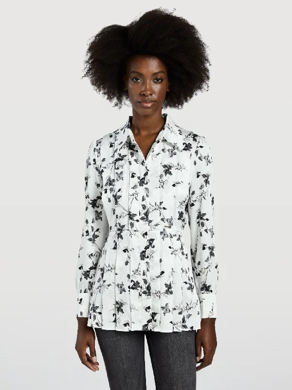 Printed Pleated Blouse Lightweight Chiffon Blouse