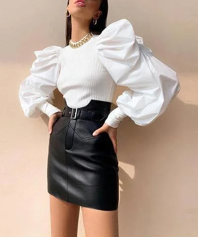 Puffed Sleeve Bradshaw Blouses Stylish Wrap Blouse