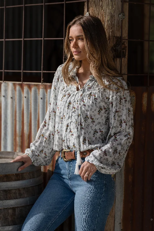 Pure Western Ladies Selina Blouse - Ivory/Multi - P4W2541910 Elegant Peplum Blouse