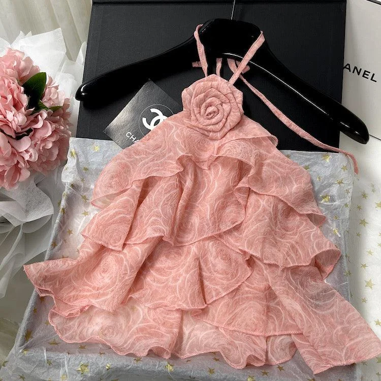 Reya Ruffled Rosette Blouse Subtle Shimmer Blouse