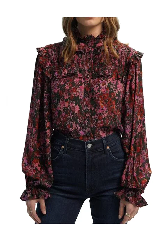 Gilner Farrar Riley Blouse In Midnight Garden Side Tie Blouse