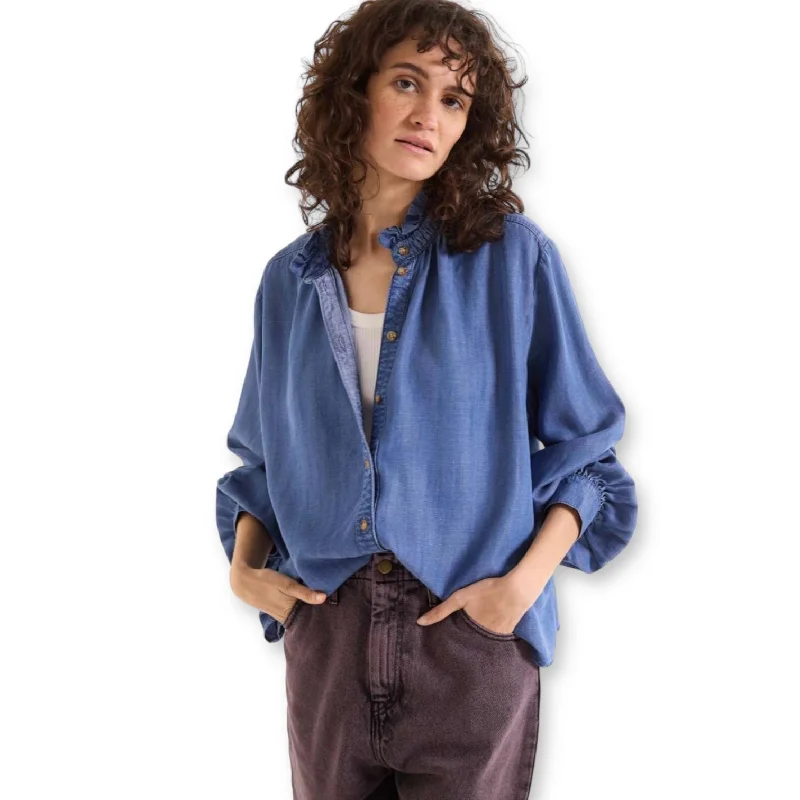 Sacrécoeur Soline Blouse Indigo Silky Draped Blouse