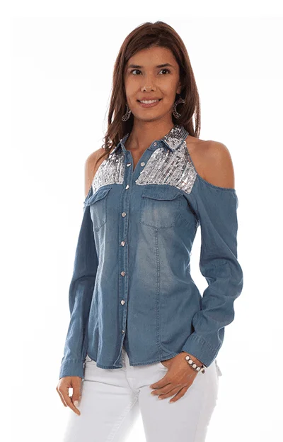 Scully Women's Honey Creek Cold Shoulder Sequin Blouse HC661 Chic Off-Shoulder Blouse