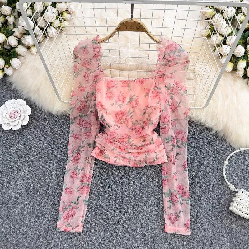 Serene Floral Blouse Ruffled Neck Blouse