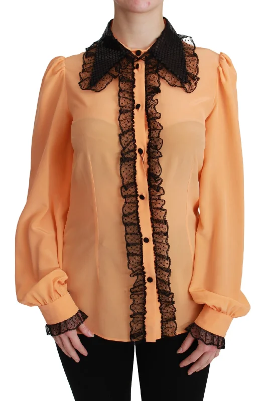 Silk Blend Yellow Blouse With Sequined Collar Soft Satin Blouse