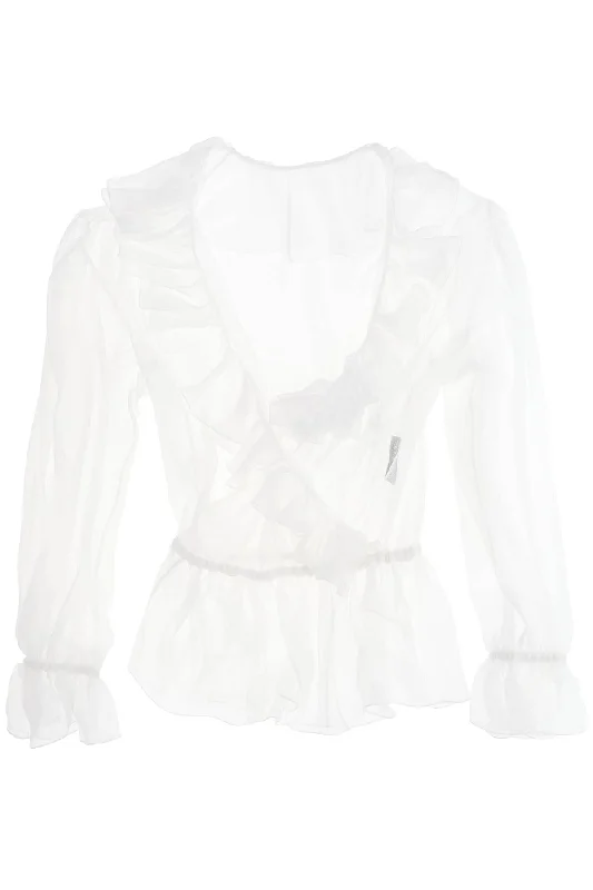 DOLCE & GABBANA silk chiffon blouse with ruffles. Lightweight Floral Blouse